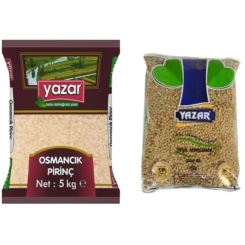 Yazar Osmancık Pirinç 5 Kg + Yeşil Mercimek 2.5 Kg